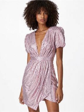 Fame and Partners Lavender Pink Sequin Wrap Mini Dress